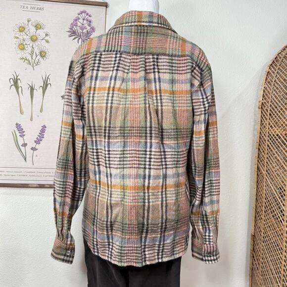 Vintage 70s 80s Plaid Wool Button Up Shirt Fairy Grunge Gorpcore Cottage M L - Picture 4 of 10